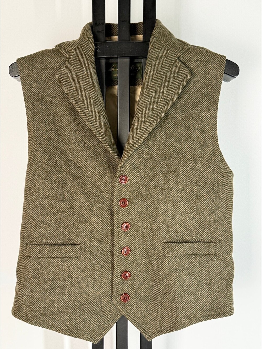 Orvis Signature Collection Wool Tweed Vest Men's Medium Brown Herringbone